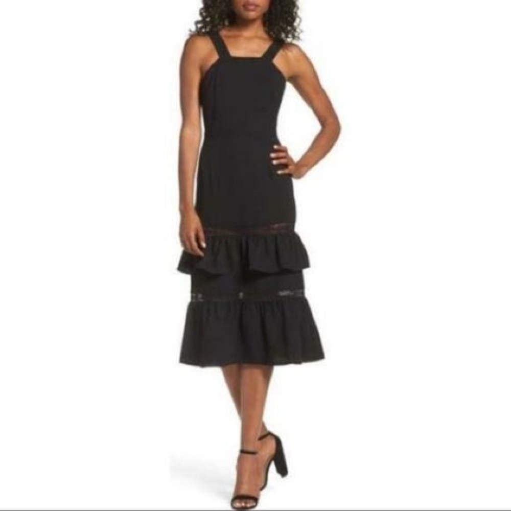 NEW CHELSEA28 Black Mixed Media Midi Dress